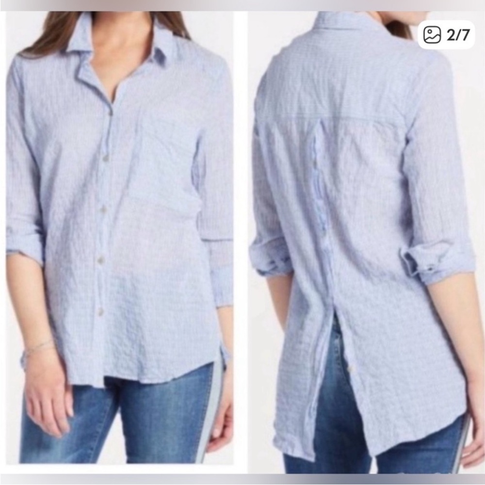 Free People No Limits Stripe Blue Button-Up
Long Sleeve Top Size S
EUC